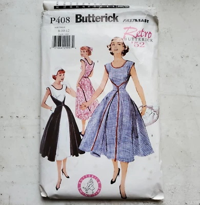 Vtg Butterick Pattern P408 Retro '52 Dress Wraps Front to Back Miss 8 10 12 CUT - Image 1 of 4
