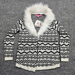 Rebellious One Faux Fur Collar Sweater Cardigan Jacket Junior X-Small Snow White - Picture 1 of 18