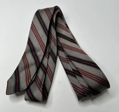 1950 1960 VINTAGE ~ DRESS SHIRT SUIT TIE ~ Grey Black Red Striped Classic SKINNY - Image 1 of 4