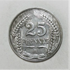 S9 - Germany 25 Pfennig 1910-A Almost Uncirculated Coin *** Nice - Picture 1 of 2