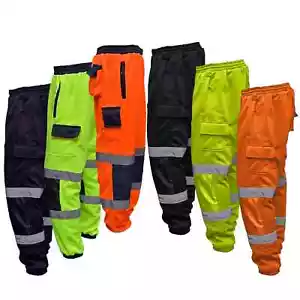 Hi Vis Viz Trousers Fleece Jogging Bottoms Safety Workwear Joggers Sweat Pants - Picture 1 of 22