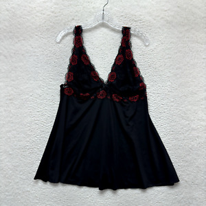 Torrid Plus Size Chemise Slip Lingerie 1X Black Red Slinky Stretch Lace Womens