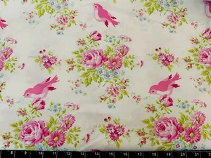 Fat Quarter 18"x21" Zoey Birdie Bird Rose Floral Flower Spring FABRIC COTTON - Picture 1 of 1