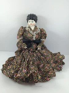 Porcelain China Head Low Brow Doll Floral Dress Vintage Repro. 18.5" READ - Picture 1 of 24