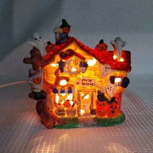 Lighted Halloween Spooky Hollow Small Porcelain House Haunted Ghosts Pumpkins... - Picture 1 of 11