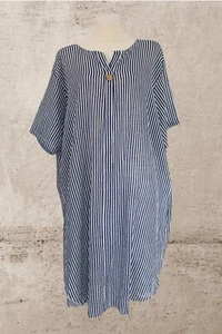 Kleid Hemd Bluse Kaftan Big 48 50 52 54 56 58 Lagenlook Streifen blau natur weiß - Bild 1 von 5
