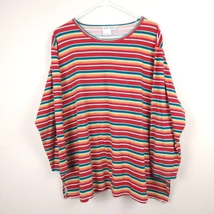 Ulla Popken Top Women 24 / 26 Red Green Blue Rainbow Pride Stripe Cotton Relaxed - Picture 1 of 9