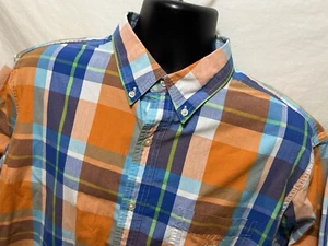 Chaps Ralph Lauren Orange Plaid Button Front S/S Mens Shirt XL Cotton Easy Care - Picture 1 of 3