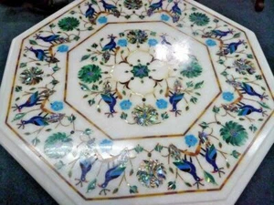 18" Marble Table Top coffee floral Lapis inlay semi precious stones art peacock - Picture 1 of 4