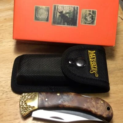 Navaja de Bolsillo Canicas Grande Madera Burl Lockback 4 1/2" con Funda Resistente MR562 Foto 1 de 4