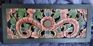 Vintage Home Garden FLORAL CARVING Decor Lintel Wall Panel HANGING ART Gold Pink - Picture 1 of 9