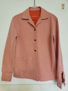 Knit Retro 70s Vintage Button Up Collared Shirt Red And White Stripe Pocket M-L - Picture 1 of 14