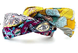 Pair of 2 Colorful Bohemian Top Knot Headbands Cotton Blend 2.25" Wide - Picture 1 of 8