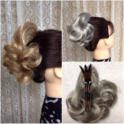 DIAMOND DM48 short curly hairpiece BLACK BROWN BLONDE RED GREY Clothespin Attach - Image 1 of 4