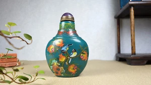 China old Coloured glaze gilt hand carved bird pomegrana exquisite snuff bottle - Foto 1 di 9