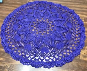 ~~TAMS HEARTS & PINEAPPLE HAND CROCHETED DOILY~22 INCHES~PURPLE~ROUND~VALENTINES - Picture 1 of 4