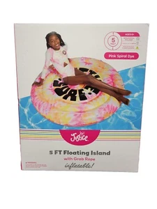 Justice 5 Fuß schwimmende Insel Pool Schwimmer mit Haltegriff, rosa Spirale Batik - NEU! - Bild 1 von 2