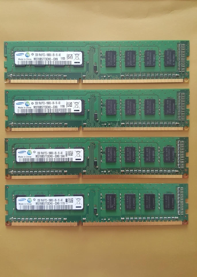 SAMSUNG RAM DDR3 8GB 4 x 2GB 1Rx8 PC3-10600U 1333MHz CH9 M378B5773CH0 - Photo 1/1