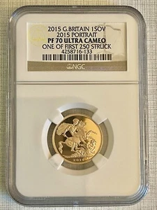 Great Britain 2015 Fifth Portrait Sovereign 250 Struck Gold NGC PF70 UC Sku3928 - Picture 1 of 2