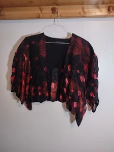Deborah Faye Watson Hand Felted Designs Bolero Red Cherry Silk Wool Ruched Art - Bild 1 von 11