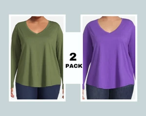 Terra & Sky Plus Size 5X (32W-34W) V Neck Tee with Long Sleeves  2 PACK - Picture 1 of 5