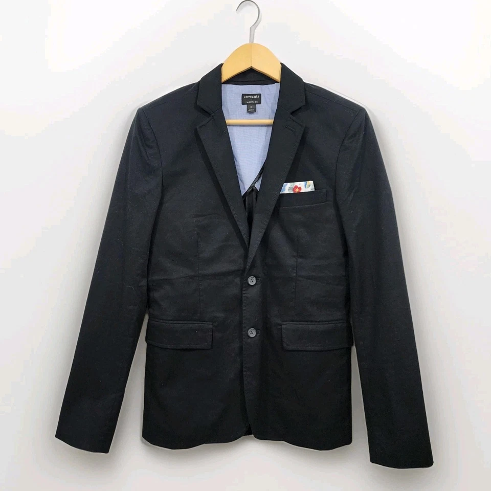 J.Crew Crewcuts Thompson Abrigo Deportivo Negro Algodón Traje Chaqueta Sencillo Talla 16 Foto 1 de 4