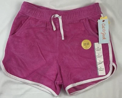 Cat & Jack Pink Terry Cloth Shorts Sz Lg (10/12) White Trim Easy On Drawstring - Image 1 of 4