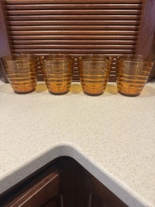 Vintage Duralex France Amber Beehive 8 oz Glasses - Set of 4 - Picture 1 of 6