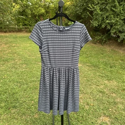 ModCloth blue striped knit Baby doll mini Dress women's size LARGE - Image 1 of 4