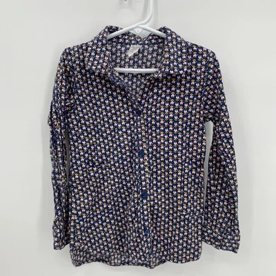Carters Girls Heart Print Button Front Long Sleeve Shirt Blue Size 6-6X - Image 1 of 4