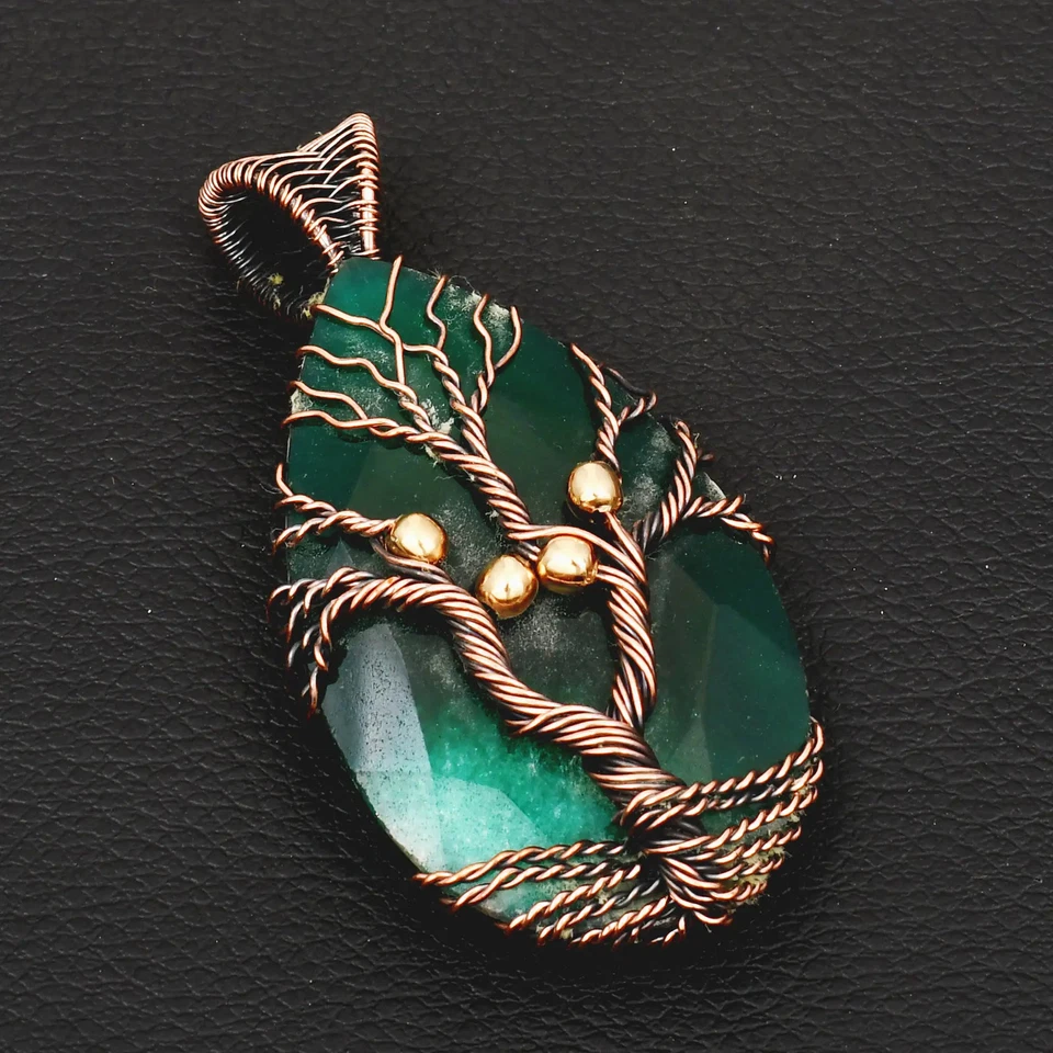 Подарок ювелирная подвеска из медной проволоки с имитацией изумруда дерево жизни 2,8 дюйма AP-41155 - Изображение 1 из 1