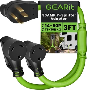 Cable adaptador divisor GEARit de 50 amperios a 30 RV Y, NEMA 14-50P macho verde - Imagen 1 de 7