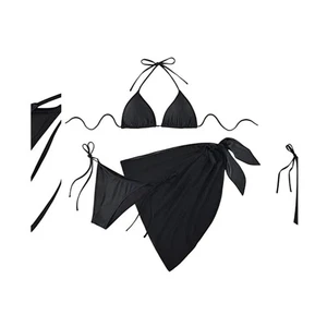 Yonique Tie Side Bikini Bathing Suit Beach Skirt Chic 3 Piece Set Blakc Size XL - Picture 1 of 6