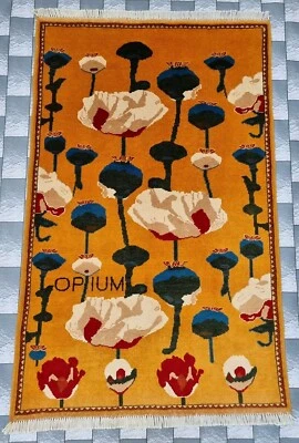 Opium Rug Afghan Handmade Historical Vintage Rug With Upium  History Rug - Image 1 of 4