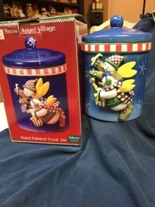 Oneida Debbie Mumm "Snow Angel Village" 3-D Snow Angels ~ Hand Painted Treat Jar - Picture 1 of 1