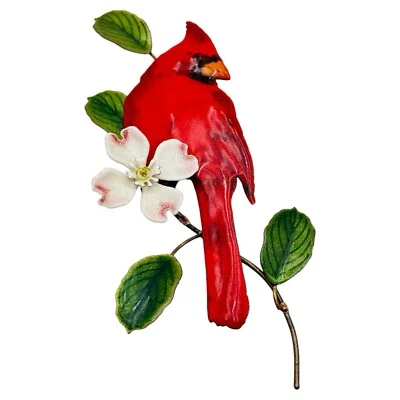 Escultura de pared de cobre esmaltado pájaro Bovano de Cheshire cardenal rojo sobre madera de perro Foto 1 de 4