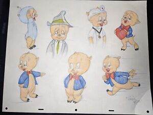 LOONEY TUNES Animation Cel art PORKY PIG chuck Jones VIRGIL ROSS MODEL SHEET  X3