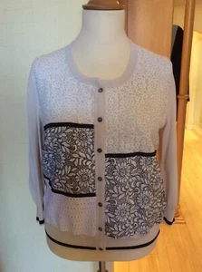 Riani Cardigan Size 18 BNWT Cream Black Openwork Detail RRP £245 Now £65 - Picture 1 of 12