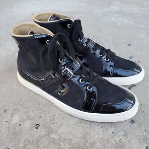 Hermes Black Suede / Patent Leather Quantum High Top Sneakers sz 12 US / 45 EUR