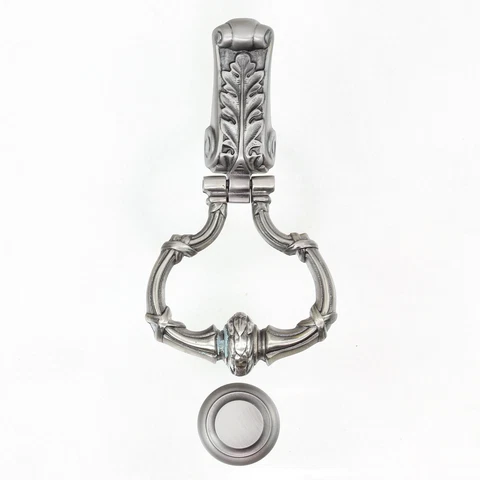 Period Brass Beautiful Silver Colored Brass Door Knocker, #7614-15A, 7 1/2" Cover