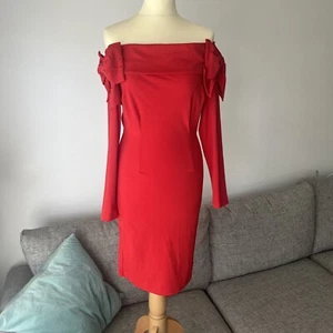 Etxart & Panno Ethical Spanish Designer Off Shoulder Bodycon Red Dress in L - Picture 1 of 11