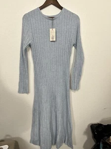 Target NWT Baby Blue Ribbed Long Sleeve Midi Dress Soft Size M - Picture 1 of 9