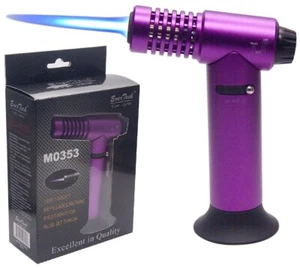 Jet Butane Torch Lighter Safety Lock & Adjustable Flame Refillable Purple - Picture 1 of 6