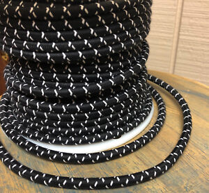 Black/White Cross-Stitch Tracer Cloth Covered 3-Wire Round Cord, Vintage AC flex