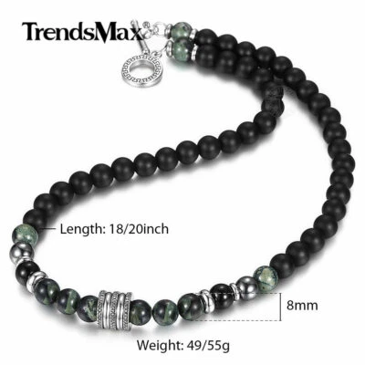 Gargantilla de vidrio mate de jaspe ojo de tigre de 8 mm 18-24"" palanca de acero inoxidable Foto 1 de 4