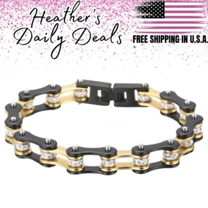 Bracelet Stainless Steel Bike Chain Motorcycle Biker Anklet Ankle Men Crystal - Picture 1 of 2