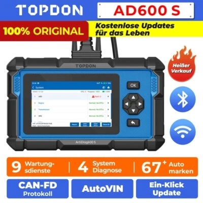 TOPDON AD600S 2.0 Profi KFZ OBD2 Diagnosegerät Scanner 9Services Deutsch 4System - Bild 1 von 4