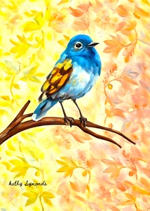 ACEO Artist Trading Card ATC- Miniature Blue Bird Art Print, 2.5x3.5 Whimsical - Picture 1 of 3