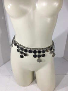 Damen Silber mehrere Scheiben und Münzen Akzent Gürtel Metallkette 42,5" verstellbar - Bild 1 von 7