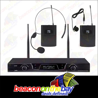 Dual Wireless Microphone Choose Headset Handheld Lavalier Mic 2x Cordless System - Image 1 of 4